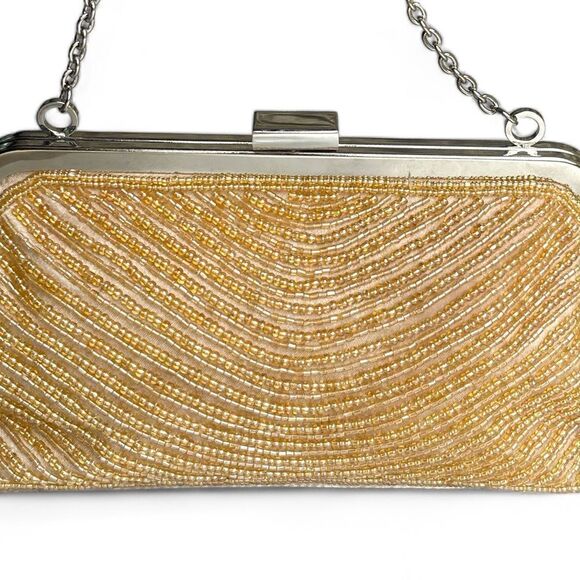 Bijoux Terner Pattern Bead Satin Kiss Lock Chain Clutch Purse - Picture 8 of 16